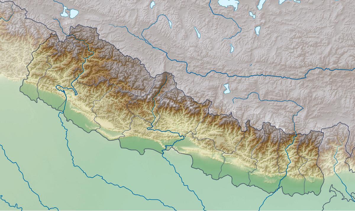 Kaart van fisiese nepal