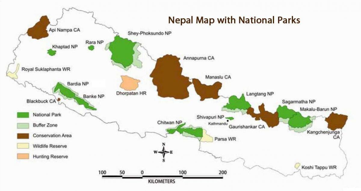 Kaart van nepal met nasionale parke