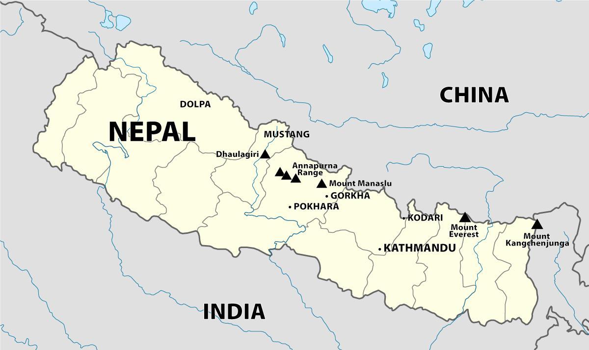 Kaart van nepal berge