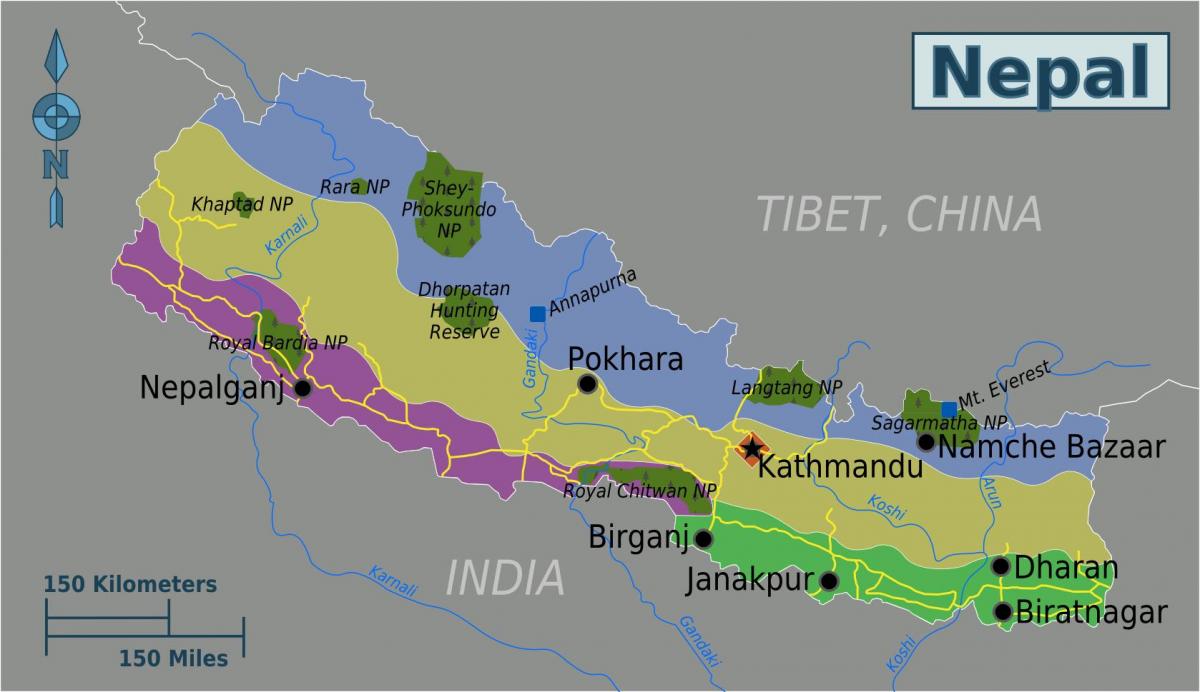 geografiese kaart van nepal