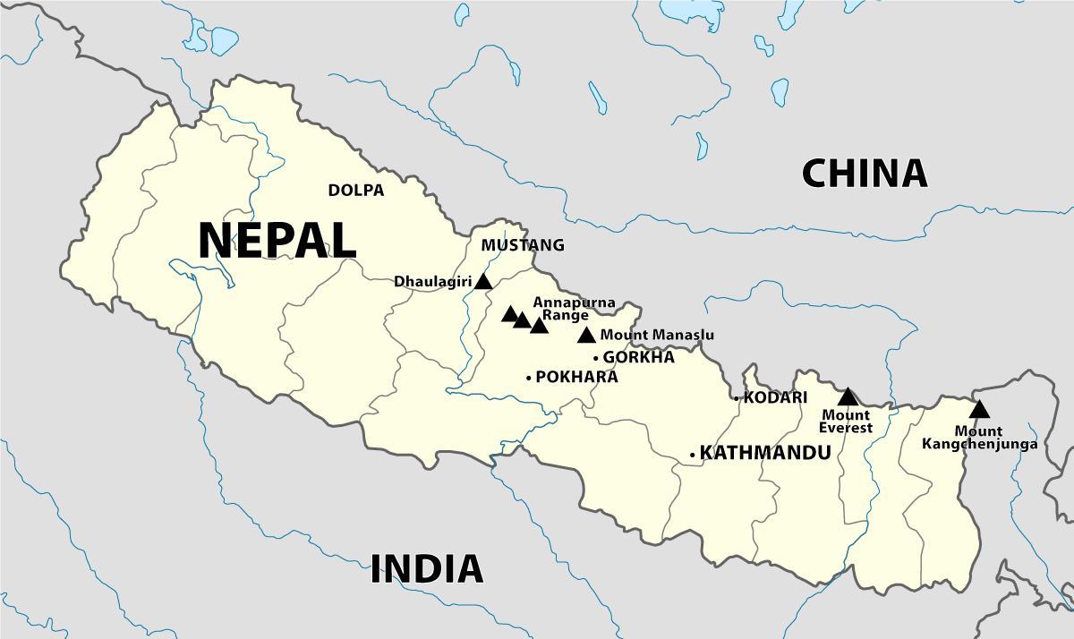 Kaart van die himalayas, nepal