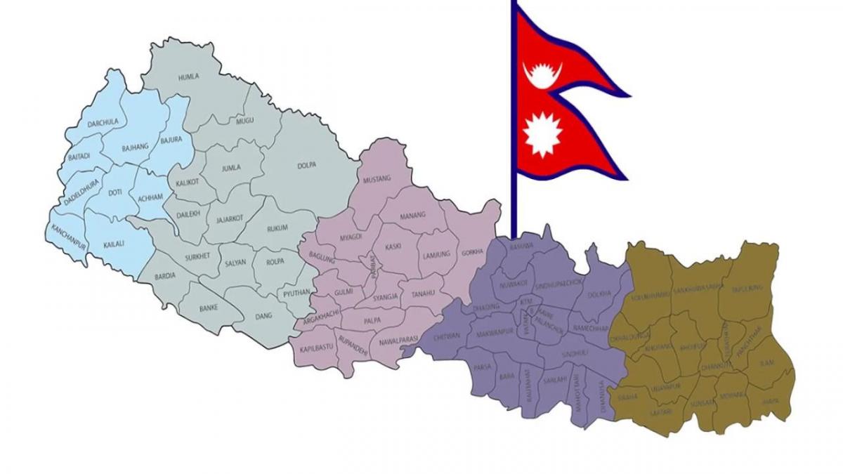 Kaart van nepal met die vlag