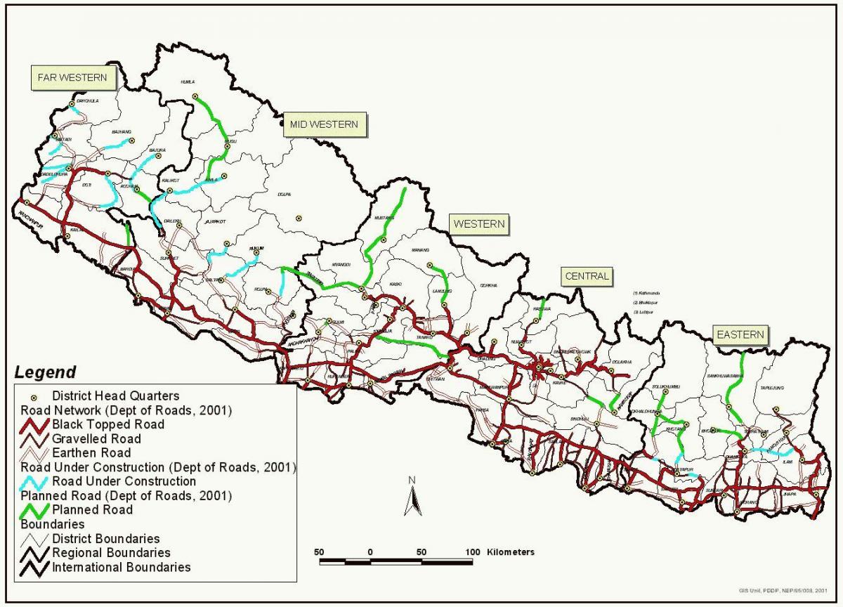 Kaart van nepal roete