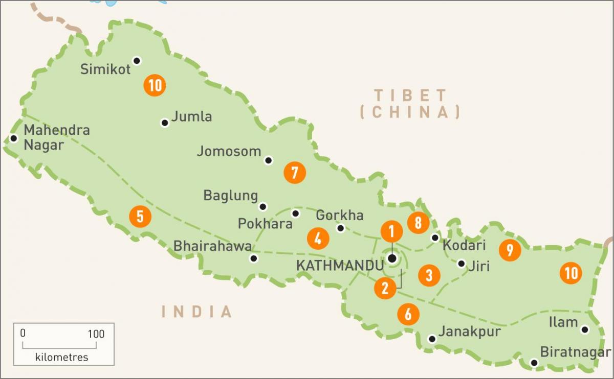 nepal kaart met die streek