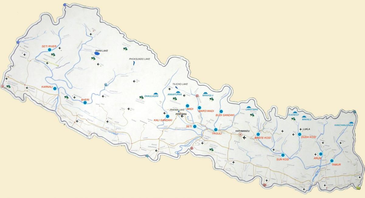 kaart van nepal wat riviere