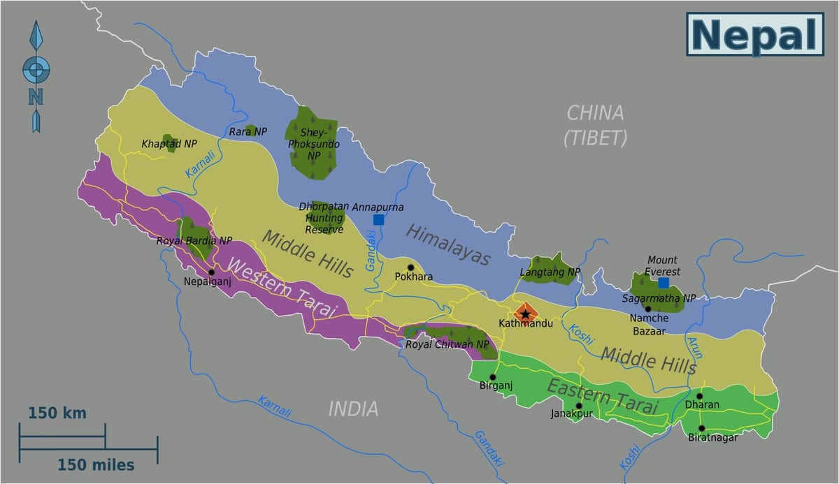 Kaart van die oorspronklike nepal