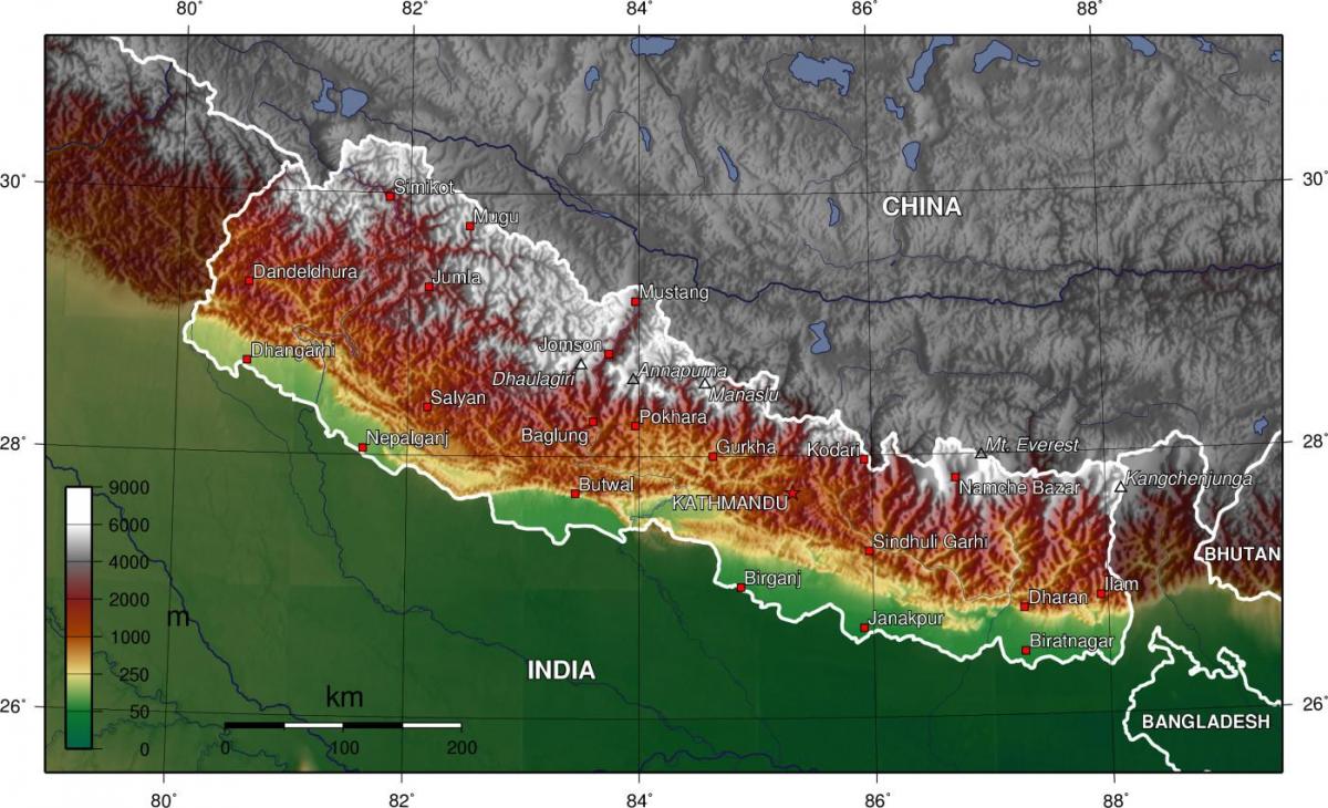 Kaart van satelliet nepal