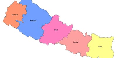 Kaart van die oos-ontwikkeling streek van nepal