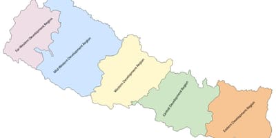 Kaart van nepal met vyf ontwikkeling streek