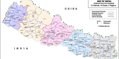 Kaart van nepal met distrikte en vdc