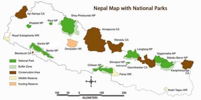 Kaart van nepal met nasionale parke