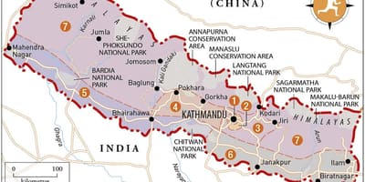 Kaart van nepal met tempels