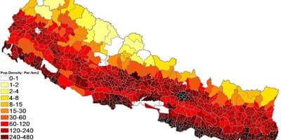 Nepal bevolkingsdigtheid kaart