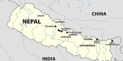 Kaart van die himalayas, nepal