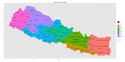 Kaart van nepal met sewe state