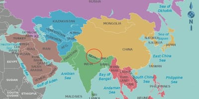 Kaart van nepal en omliggende lande