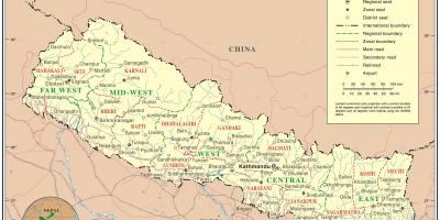 Indië, nepal grens padkaart