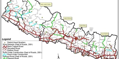 Kaart van nepal wat paaie