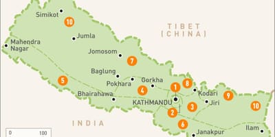 Nepal kaart met die streek