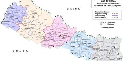 Nepal politieke kaart met distrikte